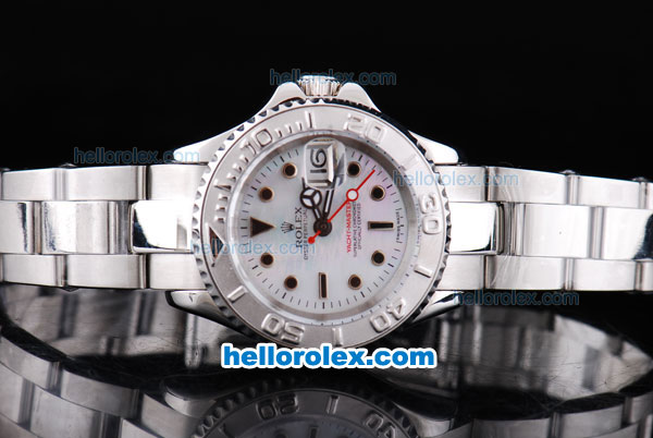 Rolex Yacht-Master Oyster Perpetual Chronometer Automatic with White Bezel,White MOP Dial and Black Round Bearl Marking-Small Calendar and Lady Size - Click Image to Close